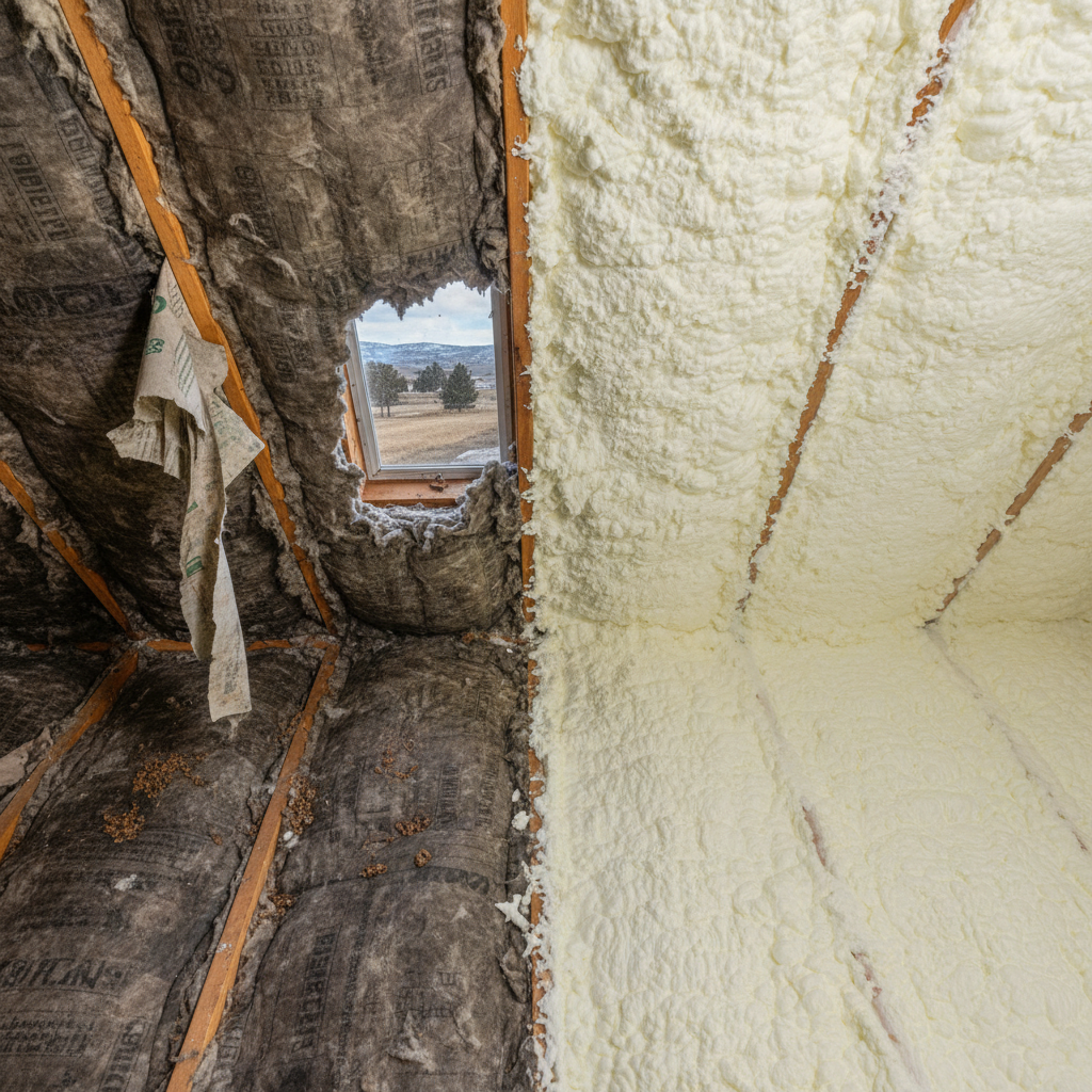Completed open cell spray foam work at a residential property in Meridian, ID