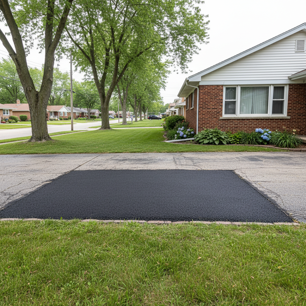Completed asphalt patching work at a residential property in Franklin Park, IL