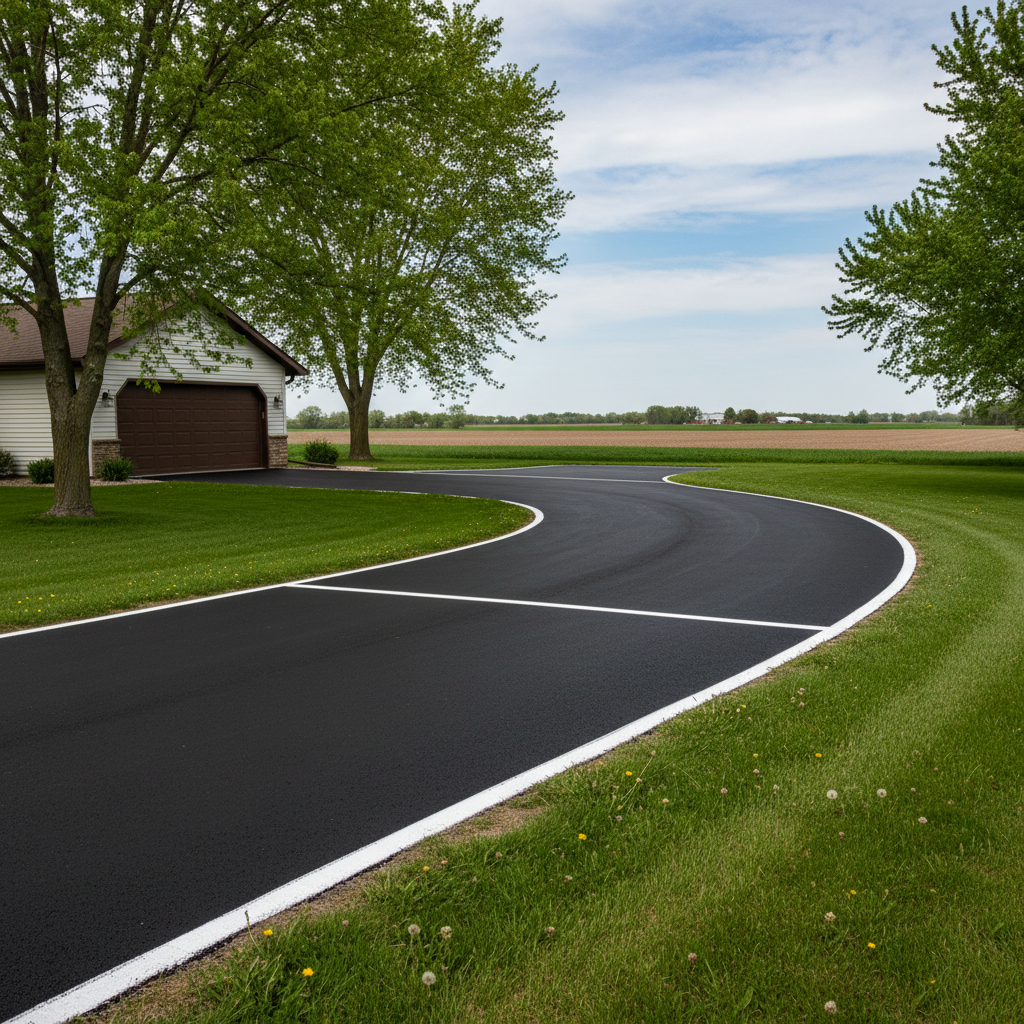 Completed asphalt striping work at a residential property in Le Roy, IL