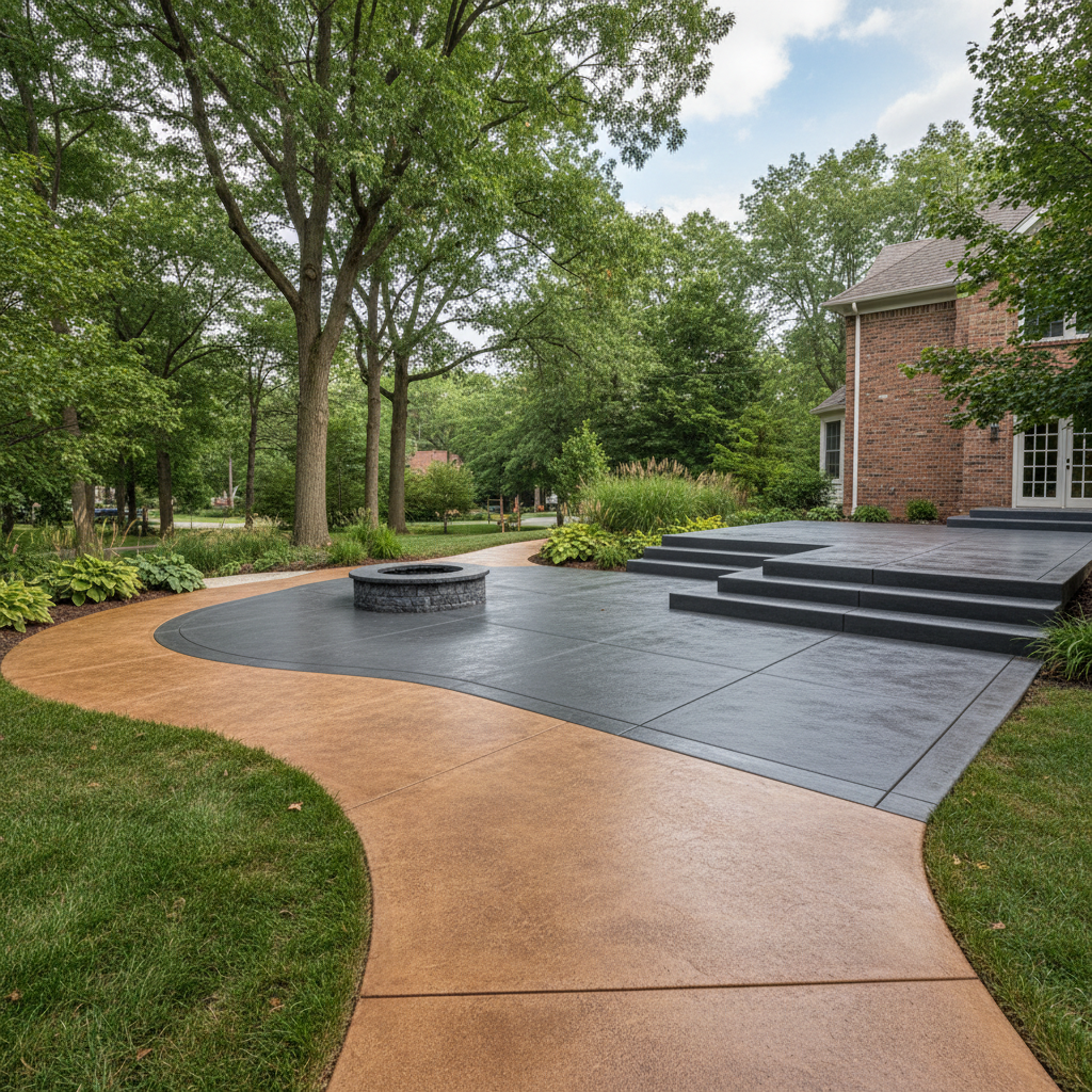 Completed concrete staining work at a residential property in Evanston, IL