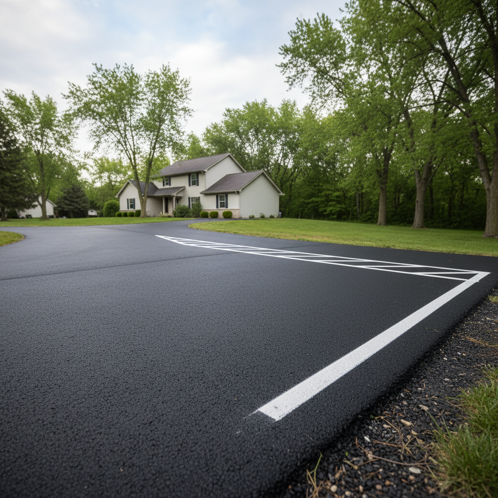 Completed asphalt striping work at a residential property in Le Roy, IL