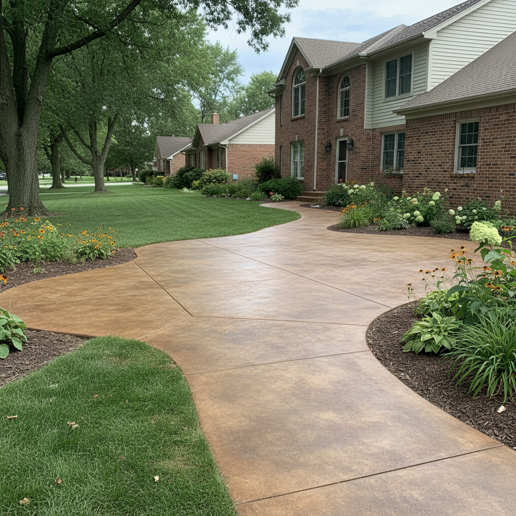 Completed concrete staining work at a residential property in Evanston, IL