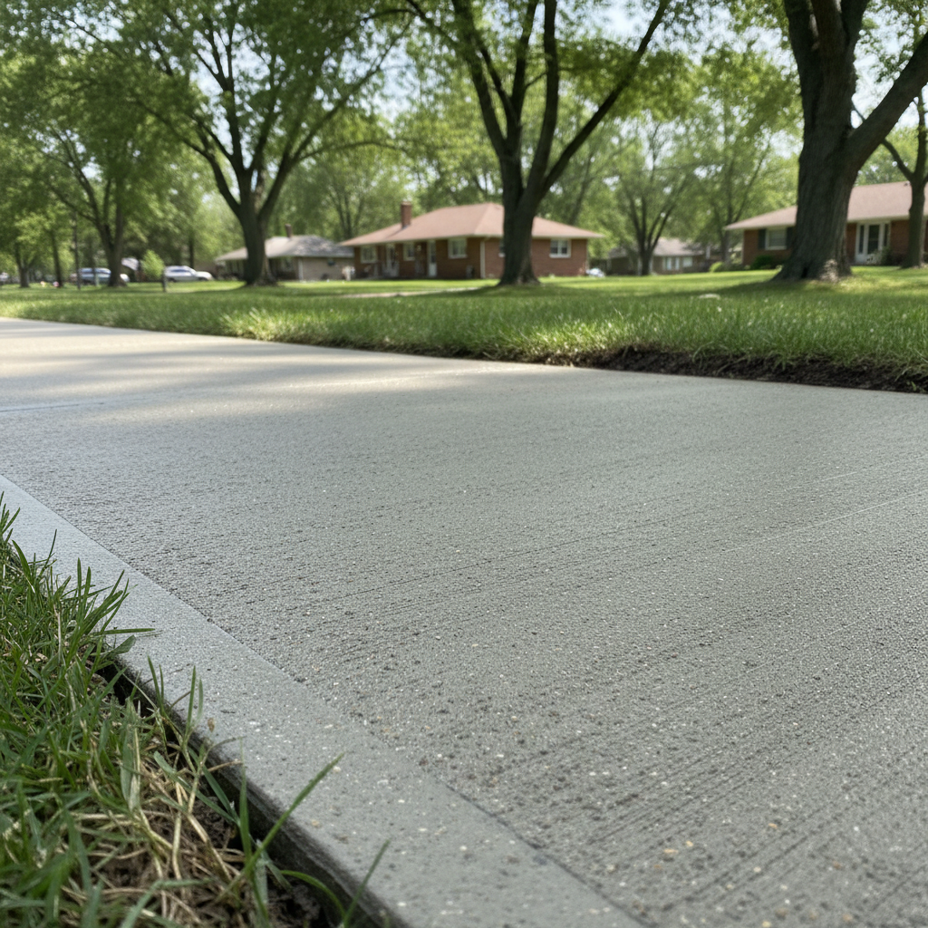 Completed concrete sidewalks work at a residential property in Wheaton, IL