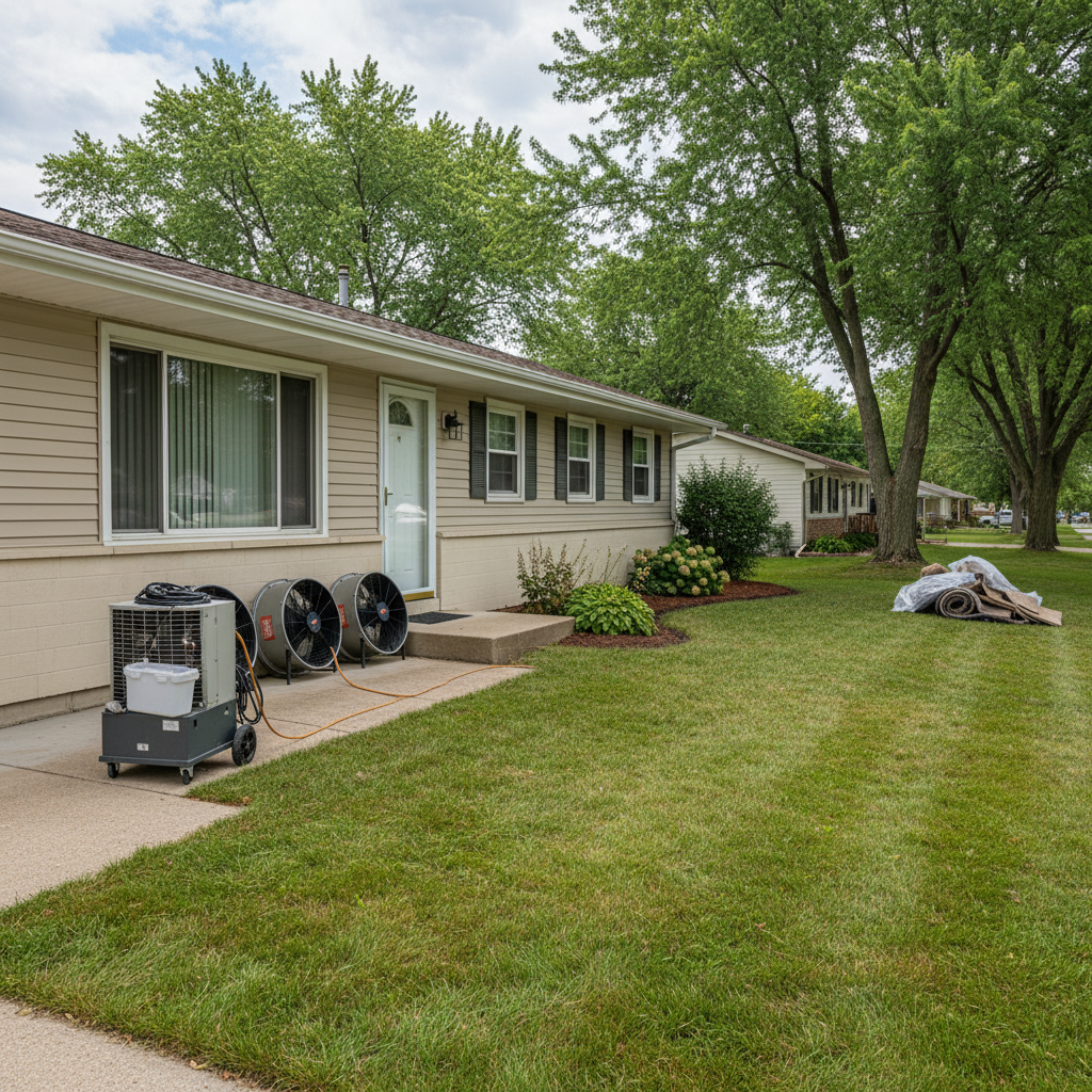 Completed emergency water cleanup work at a residential property in Rockford, IL