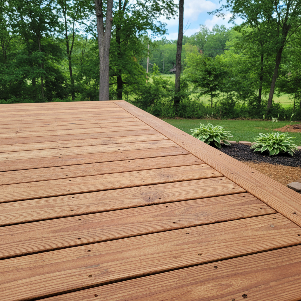 Completed deck construction work at a residential property in Elizabeth, IN