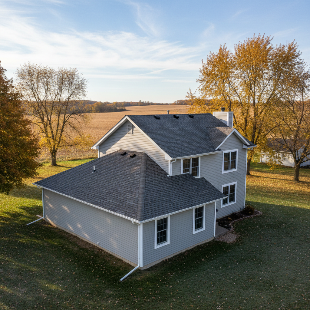 Completed roof installation work at a residential property in Sioux Center, IA