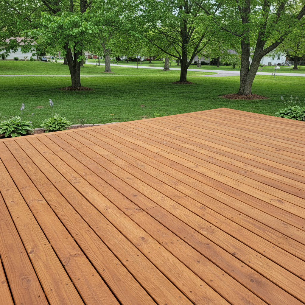 Completed deck construction work at a residential property in Elizabeth, IN