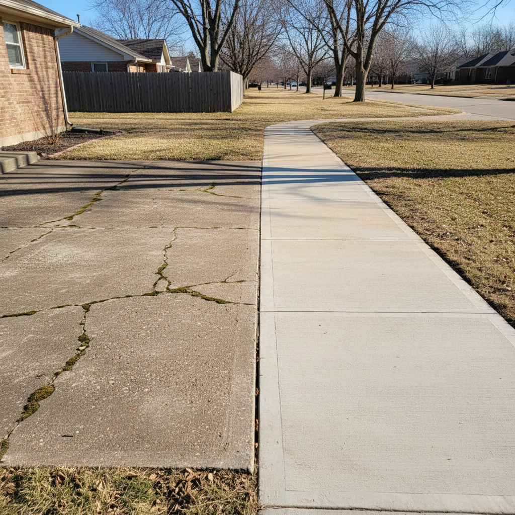 Completed concrete flatwork work at a residential property in Lawrence, KS