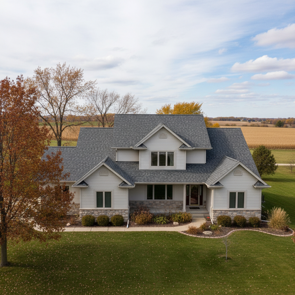 Completed roof installation work at a residential property in Sioux Center, IA