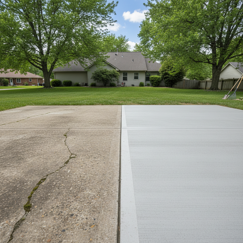 Completed concrete flatwork work at a residential property in Lawrence, KS