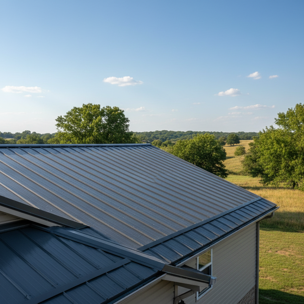 Completed metal roofing work at a residential property in Derby, KS