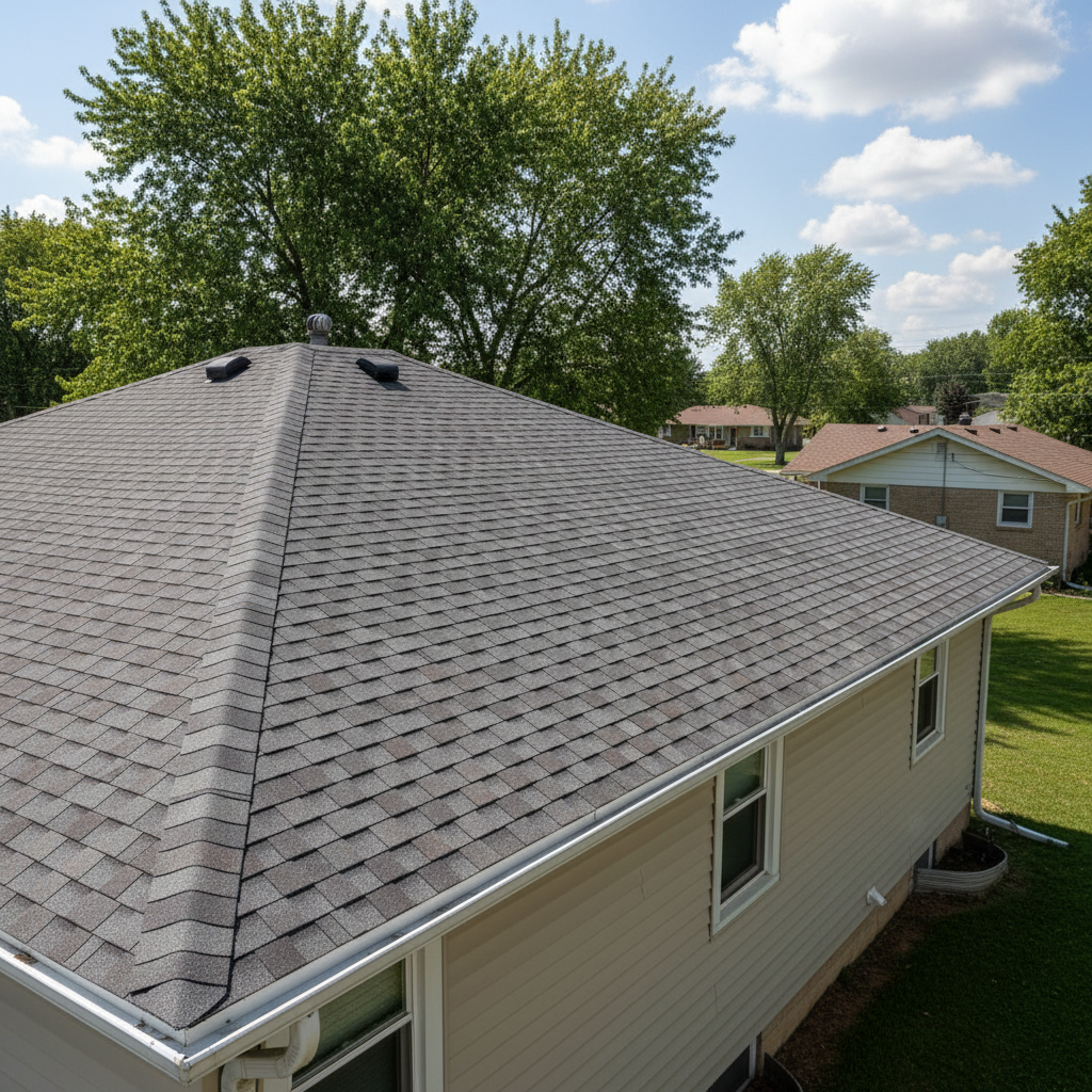 Completed asphalt shingle roofing work at a residential property in Emporia, KS