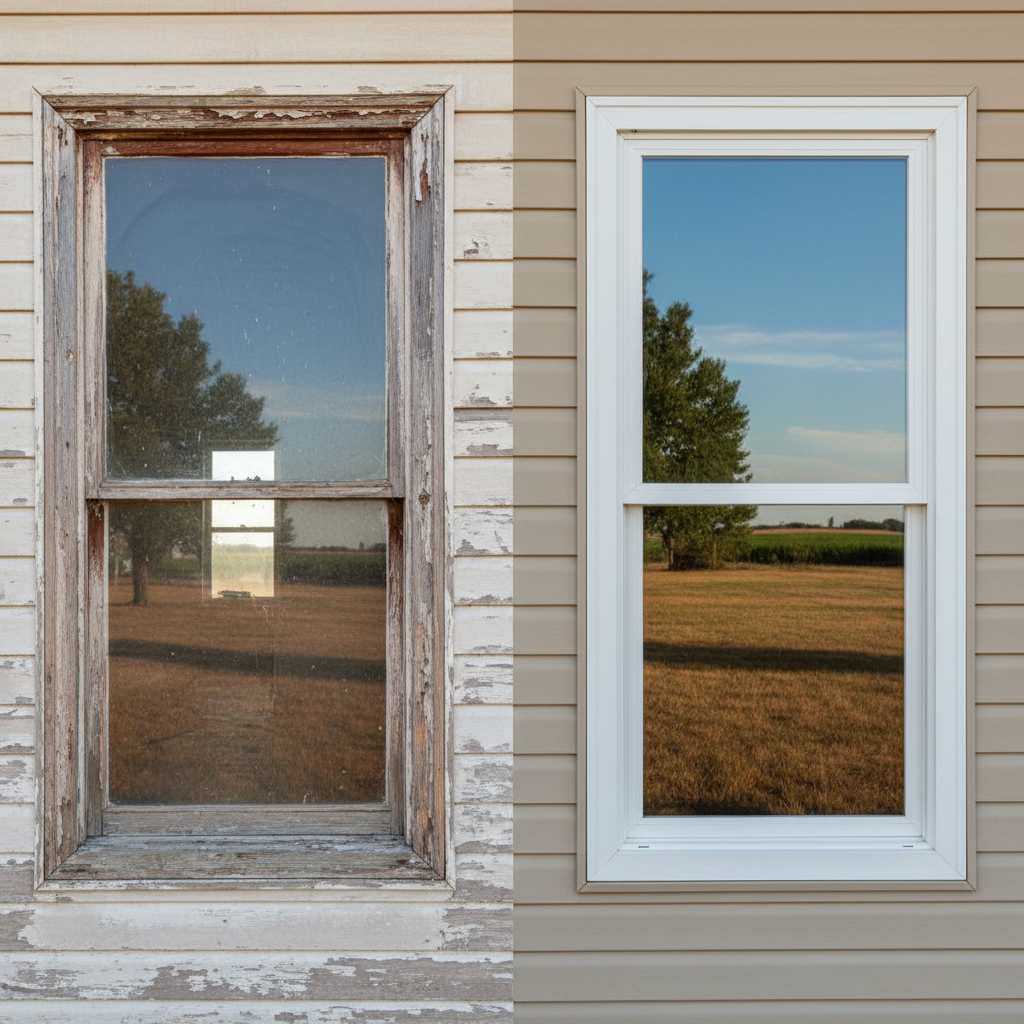 Completed window replacement work at a residential property in Great Bend, KS