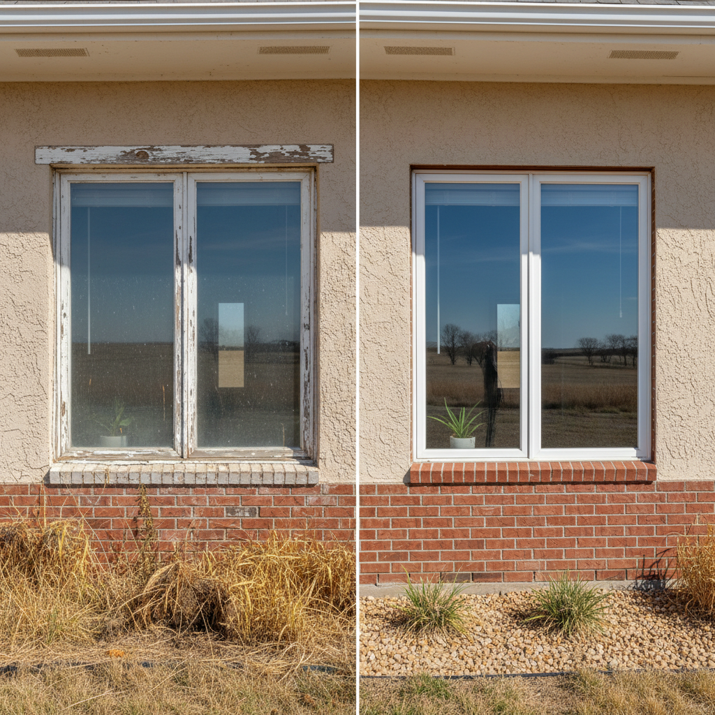 Completed window replacement work at a residential property in Great Bend, KS