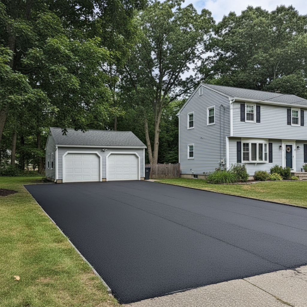 Completed asphalt paving work at a residential property in Lynn, MA