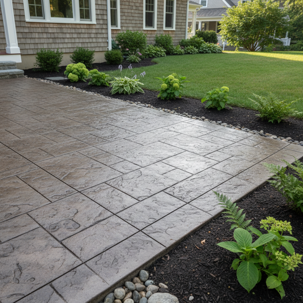 Completed decorative concrete work at a residential property in Wellesley, MA