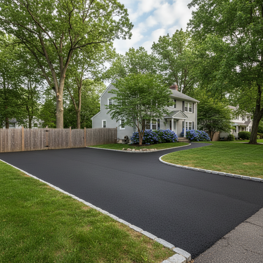 Completed asphalt paving work at a residential property in Lynn, MA