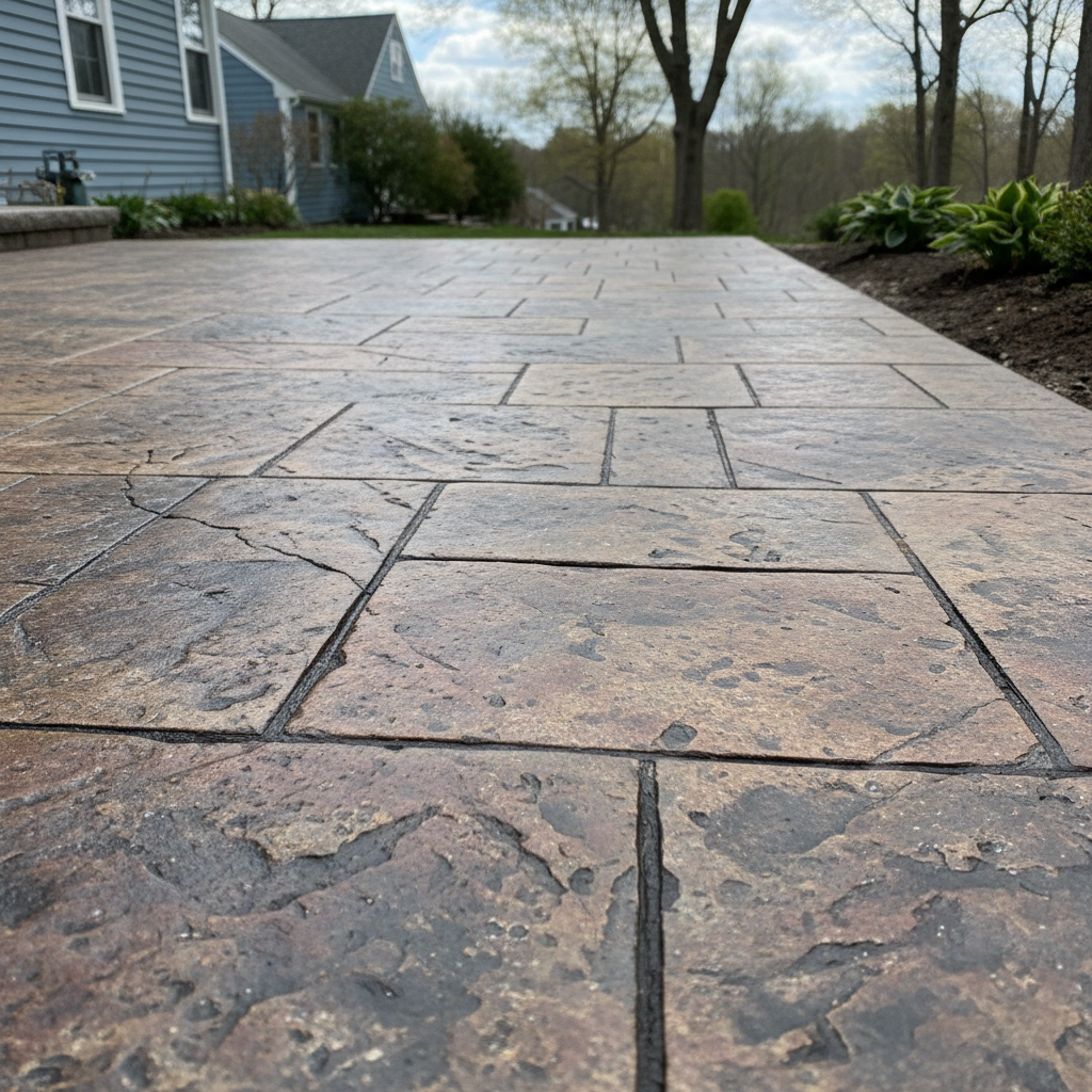 Completed decorative concrete work at a residential property in Wellesley, MA