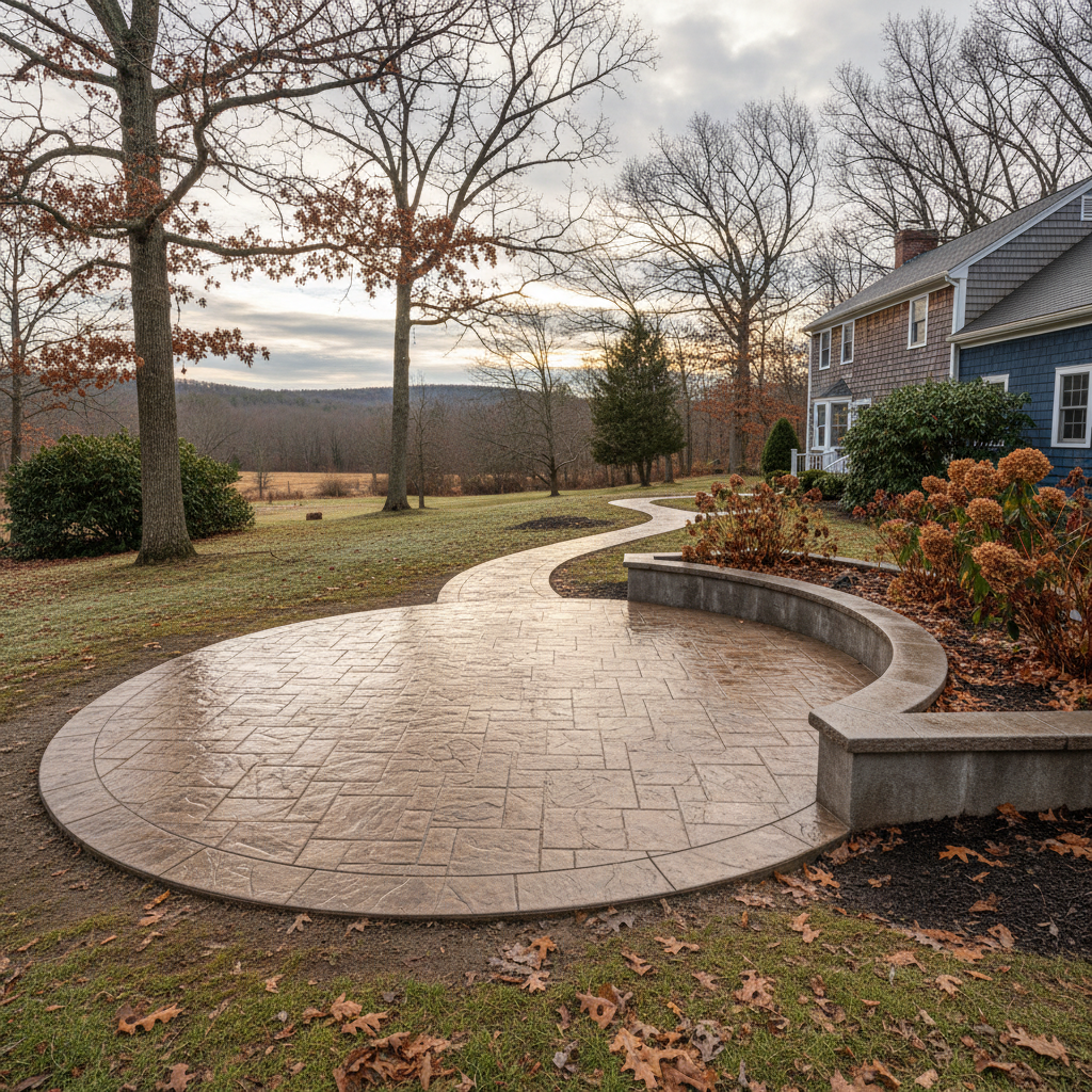 Completed concrete installation work at a residential property in West Greenwich, RI