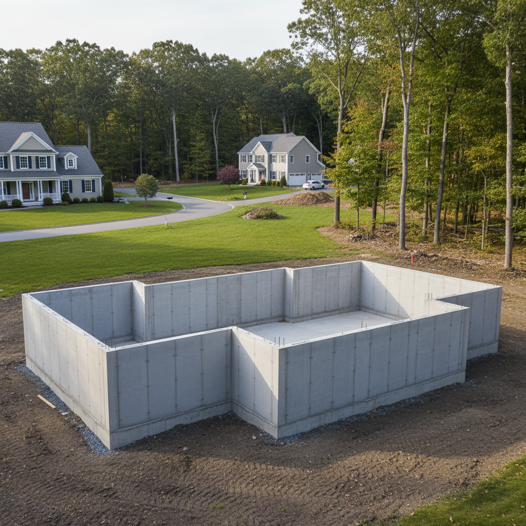 Completed concrete foundations work at a residential property in Weston, MA