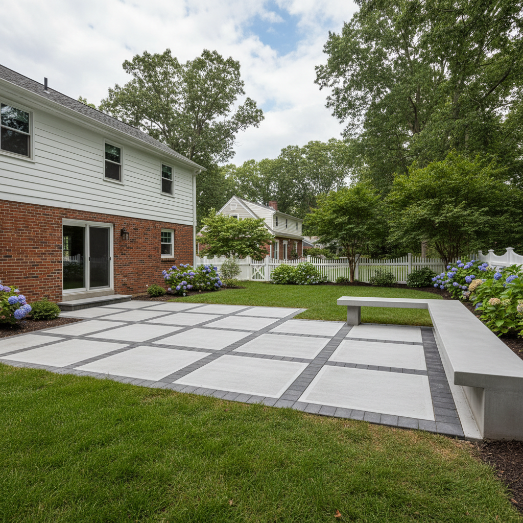 Completed concrete patios work at a residential property in Needham, MA