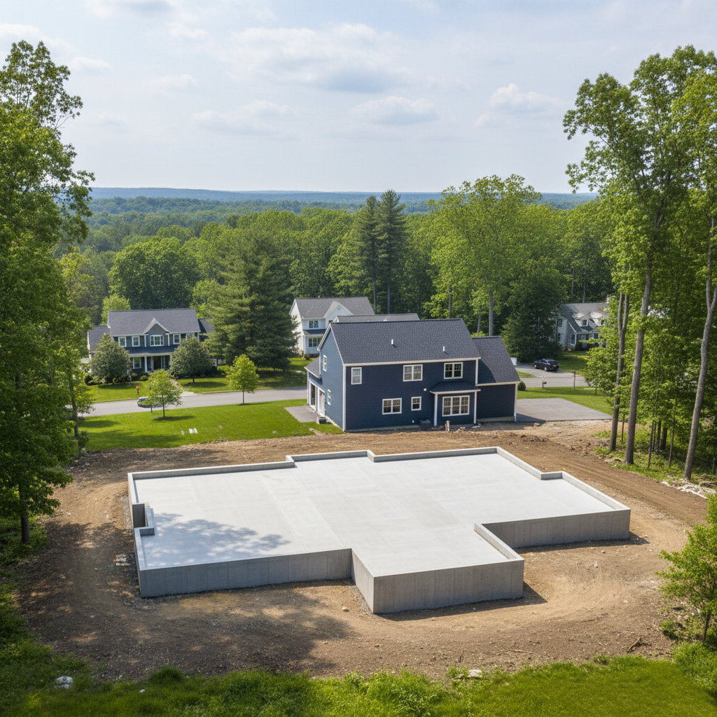 Completed concrete foundations work at a residential property in Weston, MA
