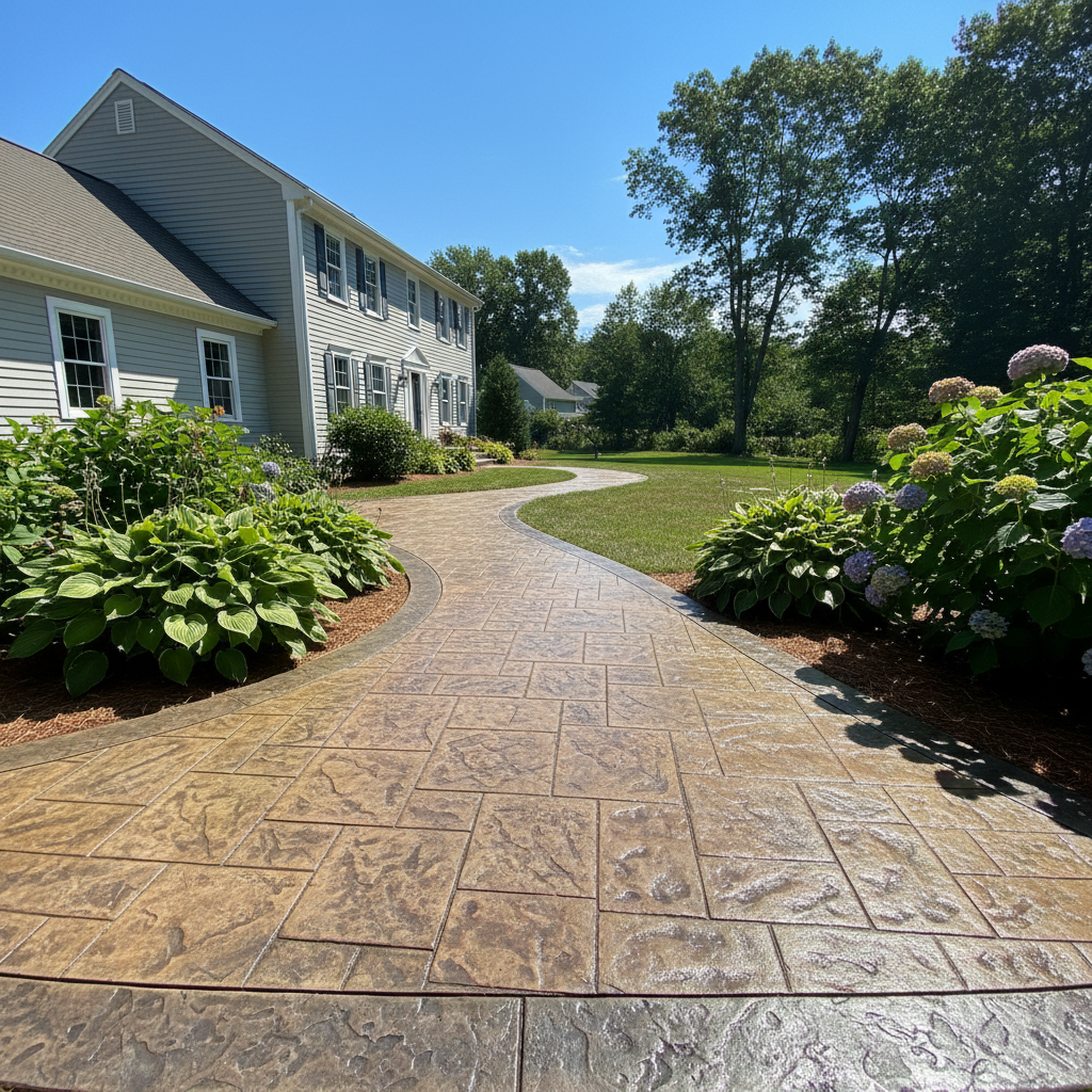 Completed stamped concrete work at a residential property in Worcester, MA