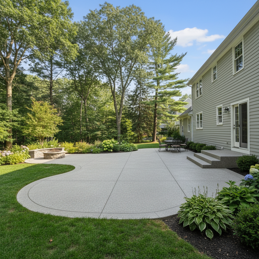 Completed concrete patios work at a residential property in Needham, MA