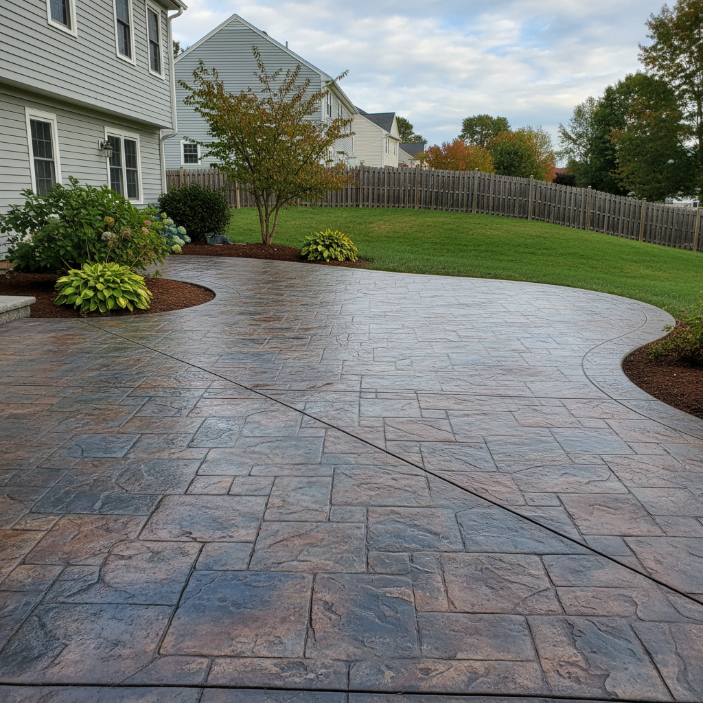 Completed stamped concrete work at a residential property in Worcester, MA