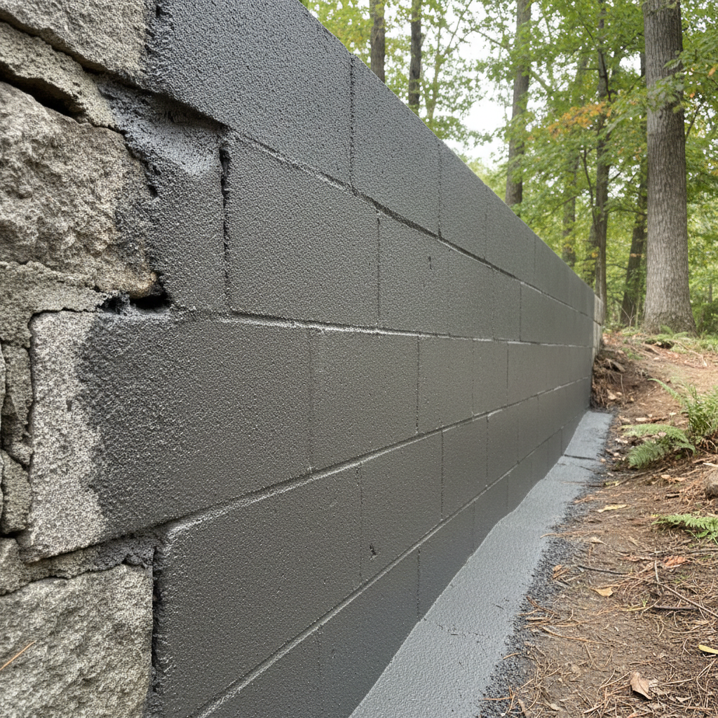 Completed masonry waterproofing work at a residential property in Needham, MA