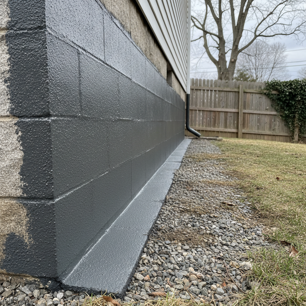 Completed masonry waterproofing work at a residential property in Needham, MA