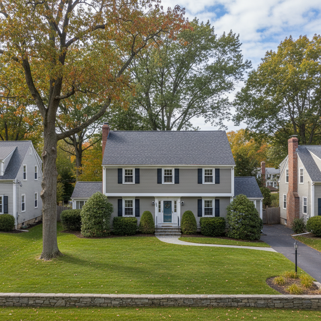 Completed roof repair work at a residential property in Lexington, MA