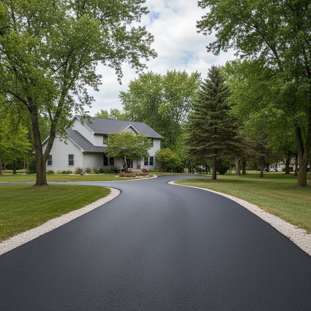 Completed driveway paving work at a residential property in Kalamazoo, MI