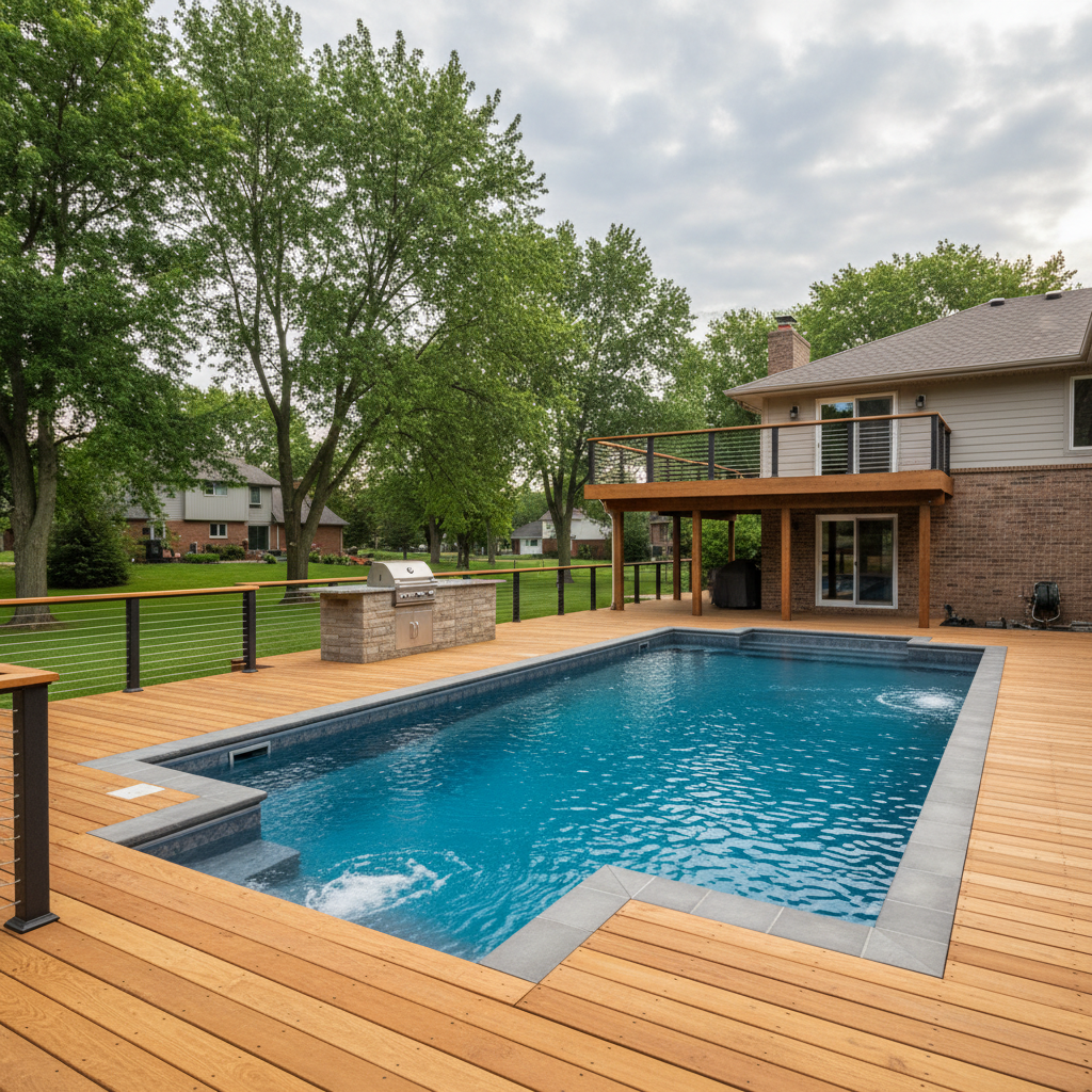 Completed pool decks work at a residential property in Detroit, MI