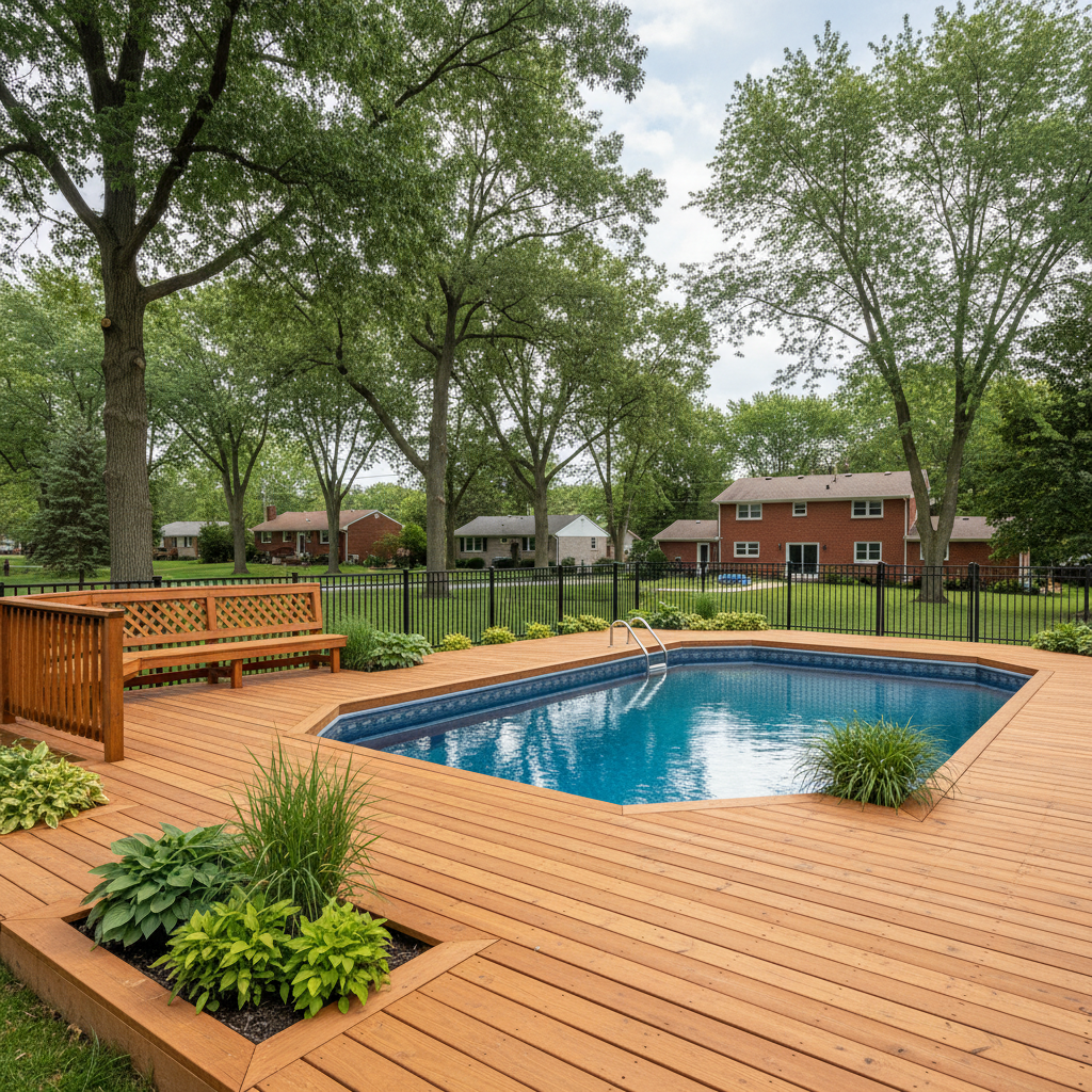 Completed pool decks work at a residential property in Detroit, MI