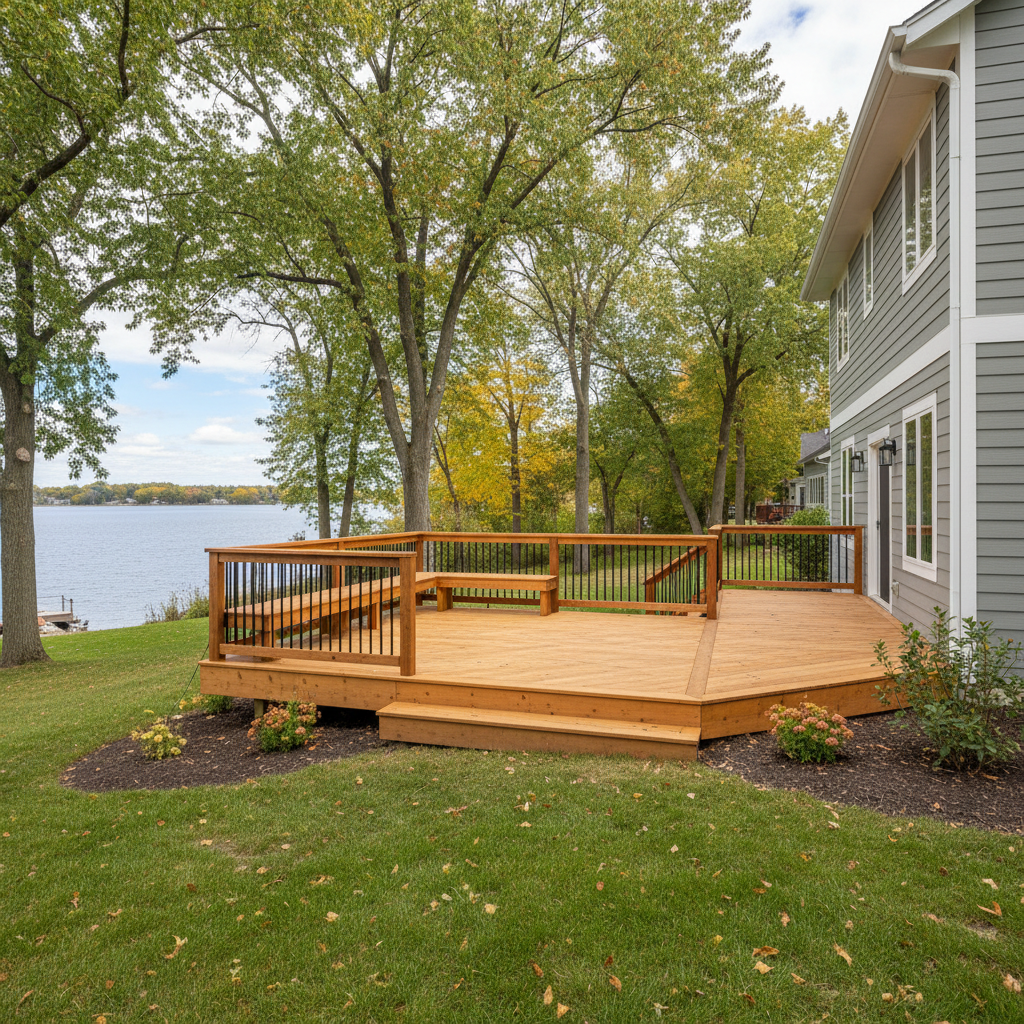 Completed wooden decks work at a residential property in Minnetrista, MN