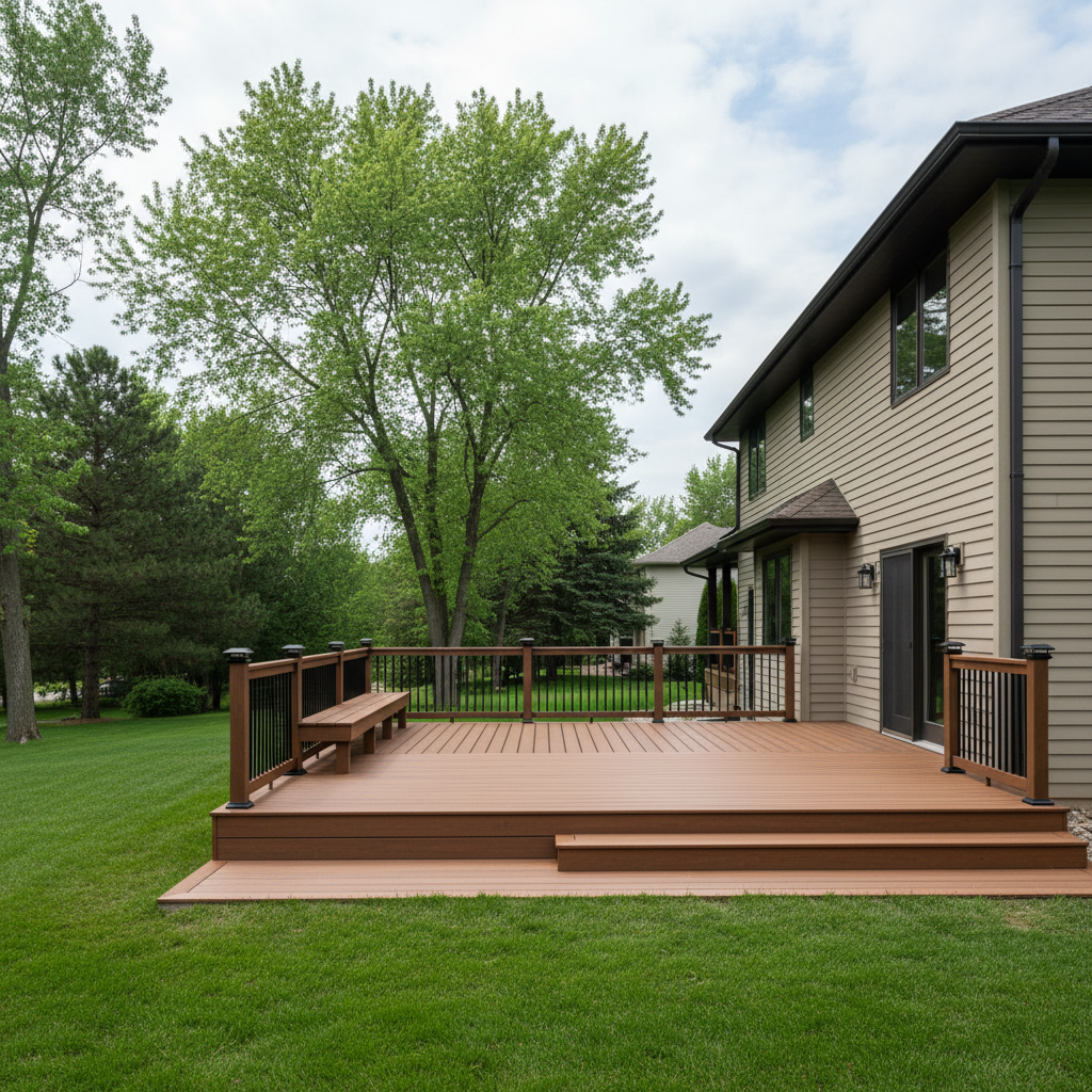 Completed composite decks work at a residential property in Burnsville, MN