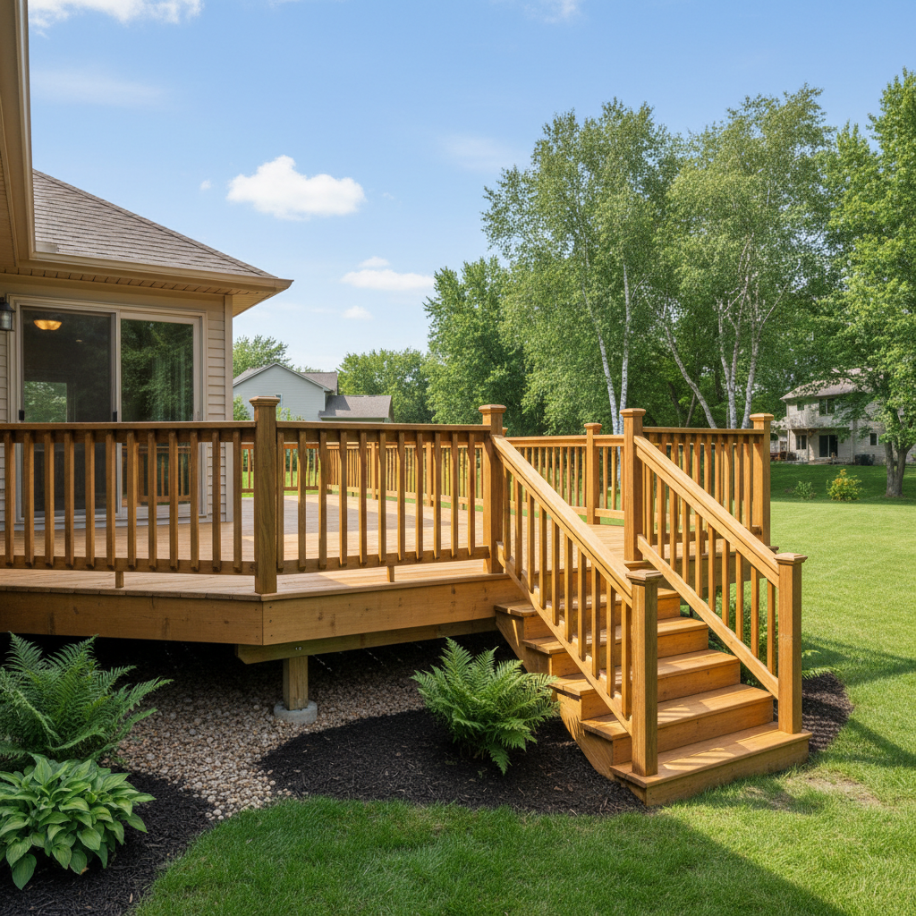 Completed wooden decks work at a residential property in Minnetrista, MN