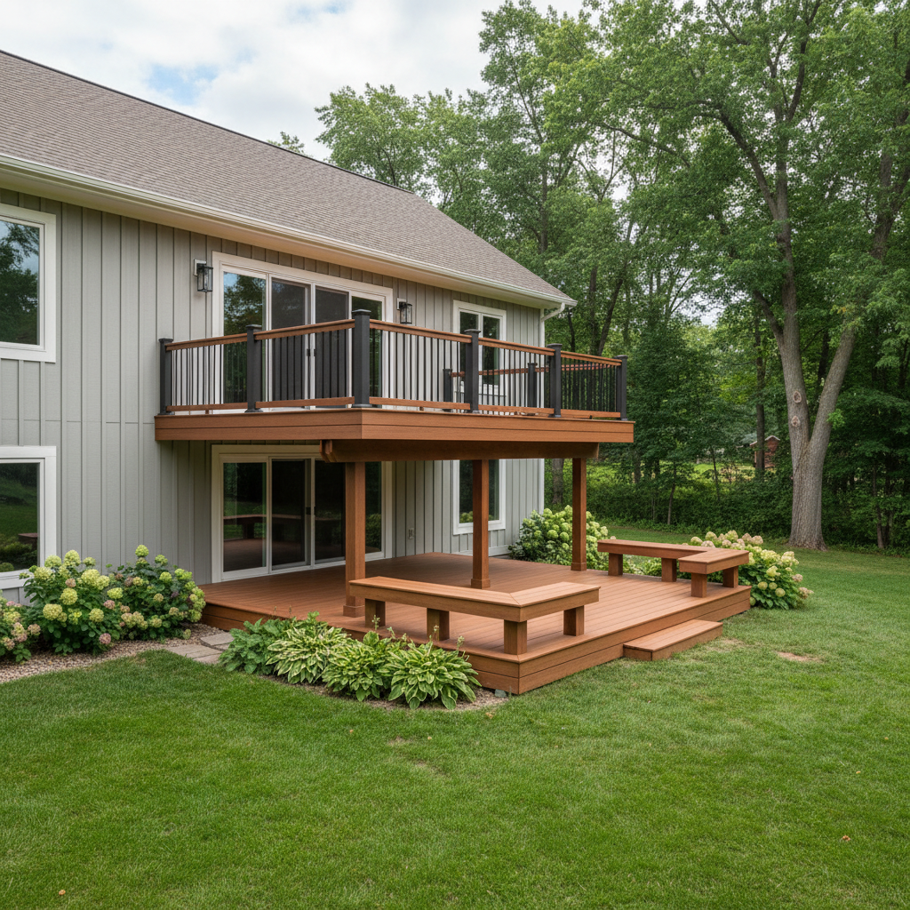 Completed composite decks work at a residential property in Burnsville, MN