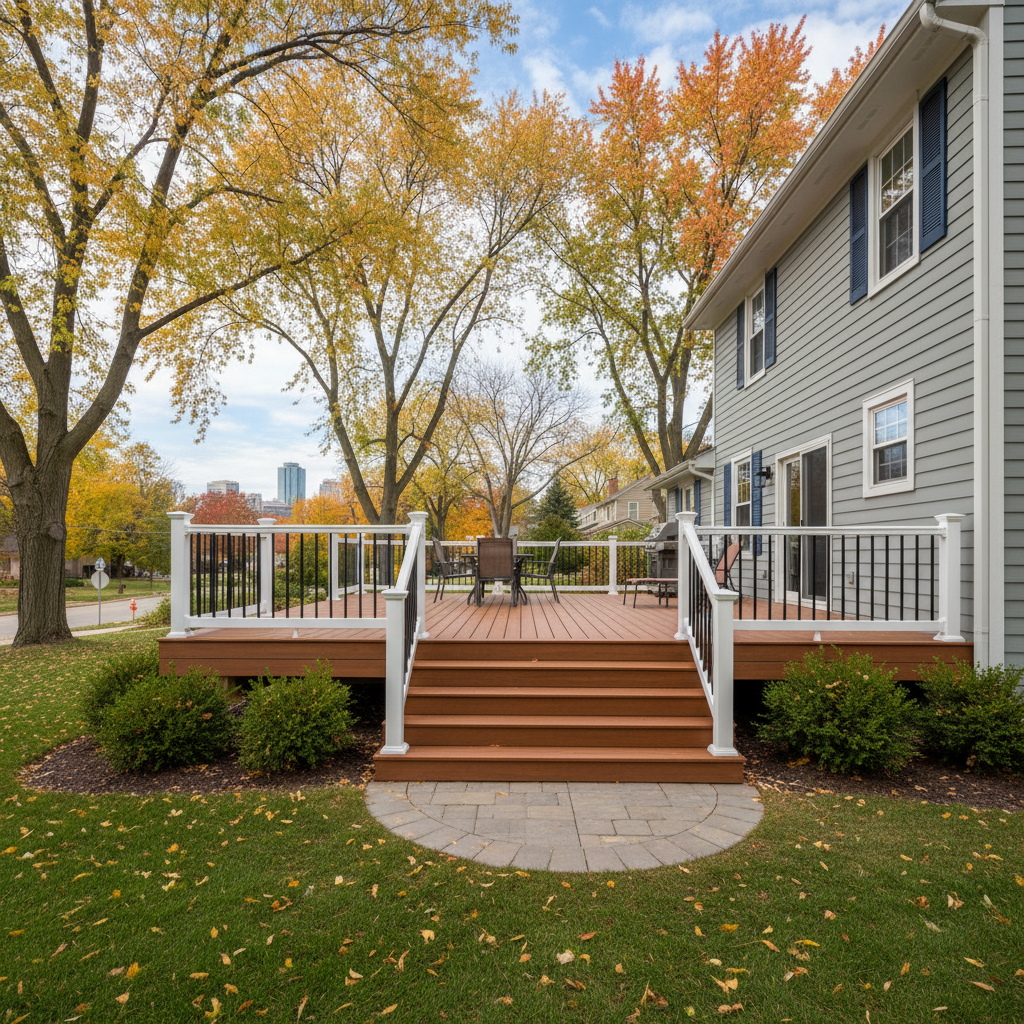 Completed trex decks work at a residential property in Minneapolis, MN