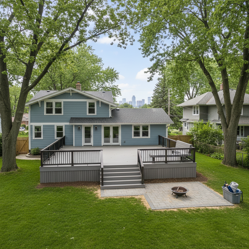 Completed trex decks work at a residential property in Minneapolis, MN