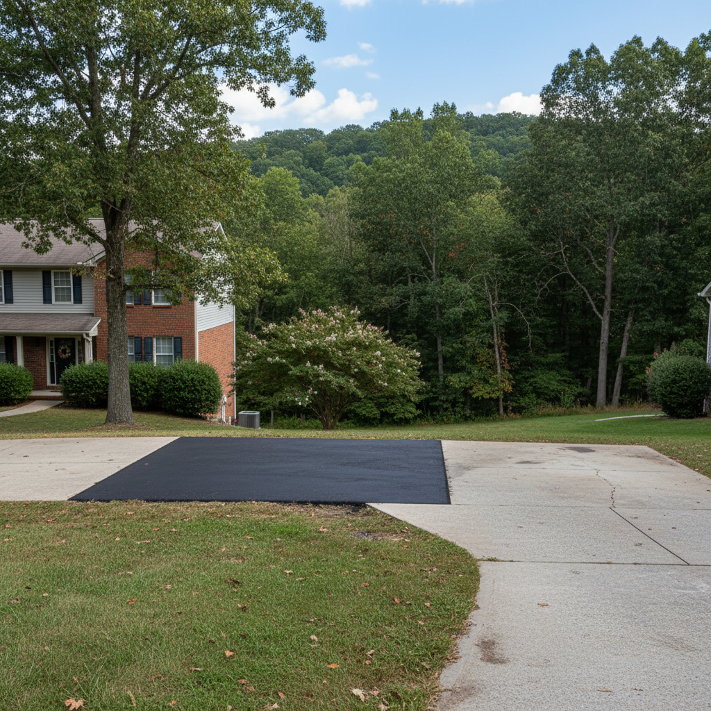 Completed asphalt repair work at a residential property in Columbia, MO