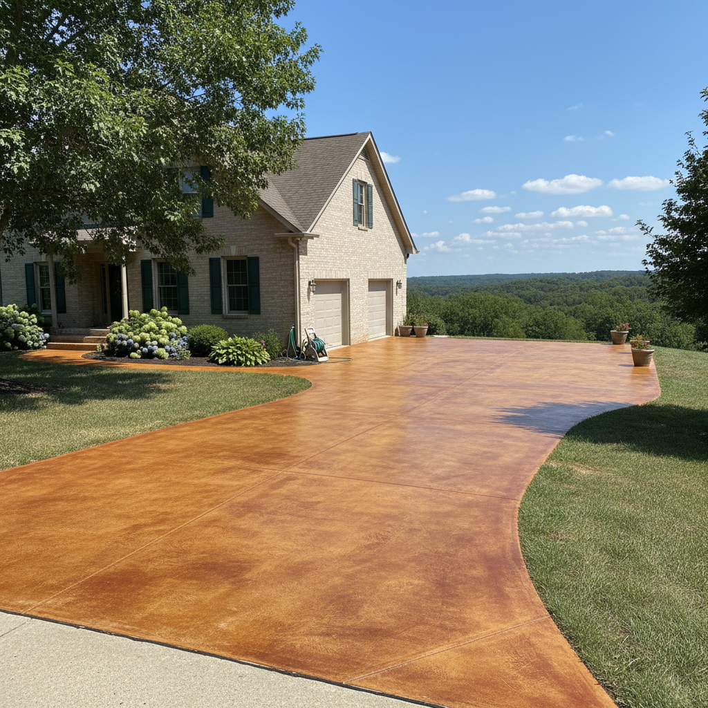 Completed concrete staining work at a residential property in Aurora, MO