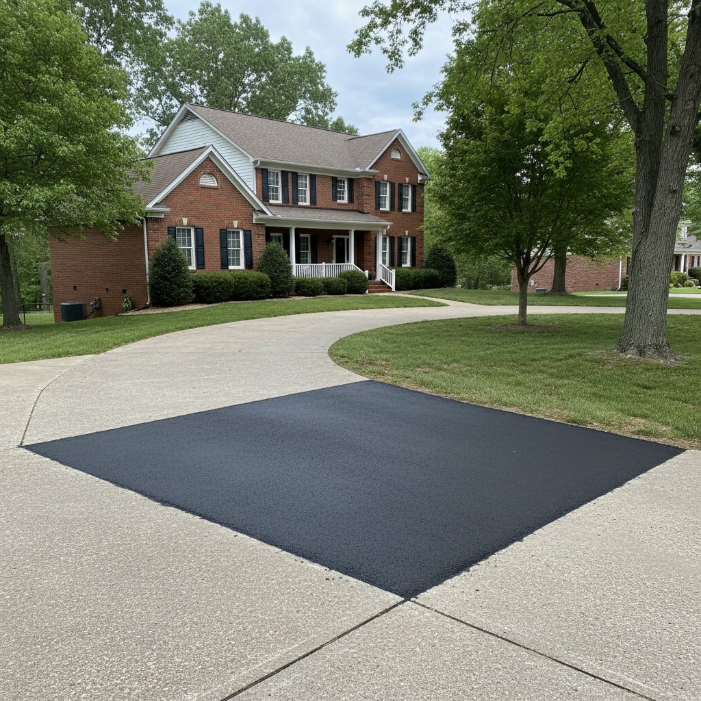 Completed asphalt repair work at a residential property in Columbia, MO