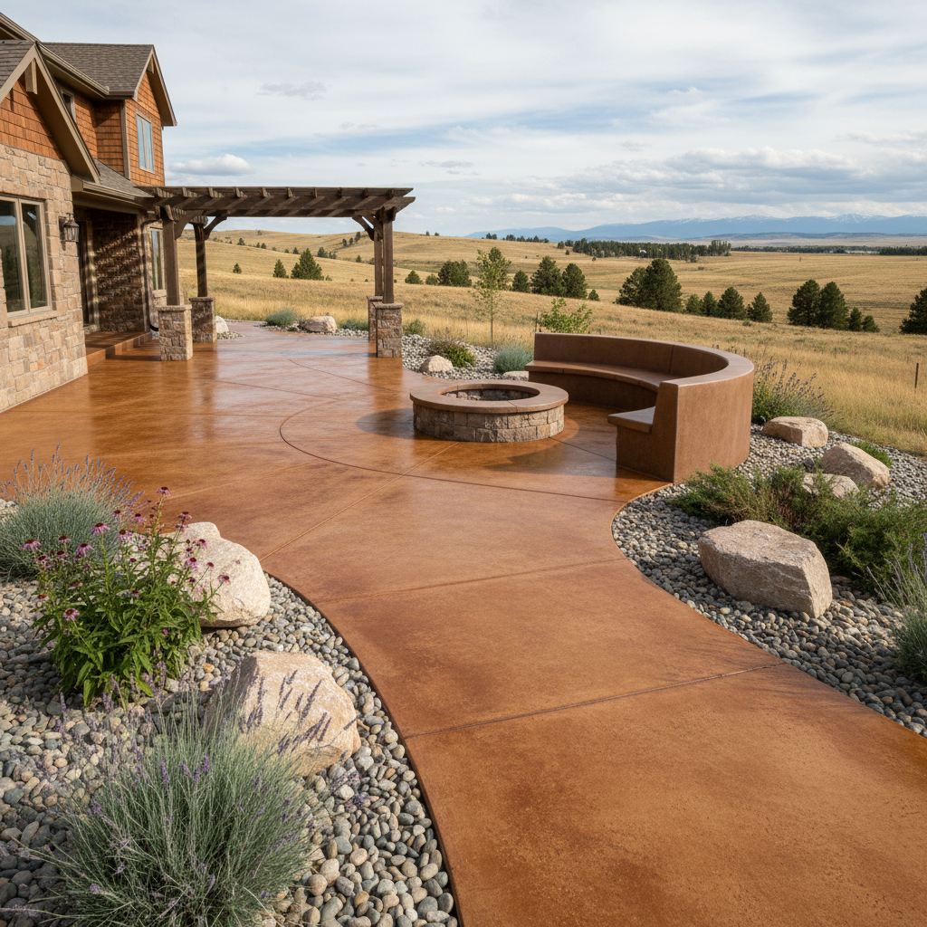Completed concrete staining work at a residential property in Great Falls, MT