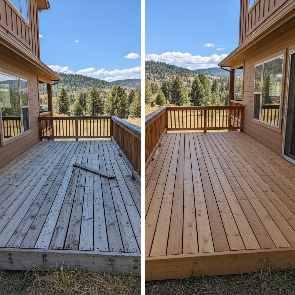 Completed wooden decks work at a residential property in Missoula, MT