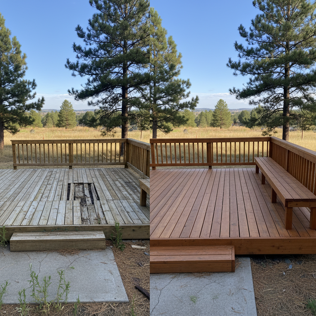 Completed wooden decks work at a residential property in Missoula, MT