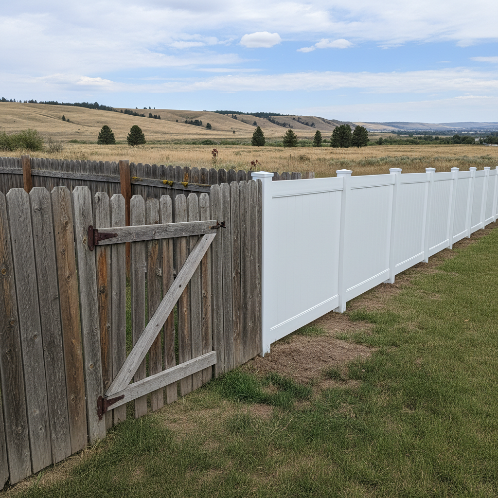 Completed vinyl fence installation work at a residential property in Billings, MT