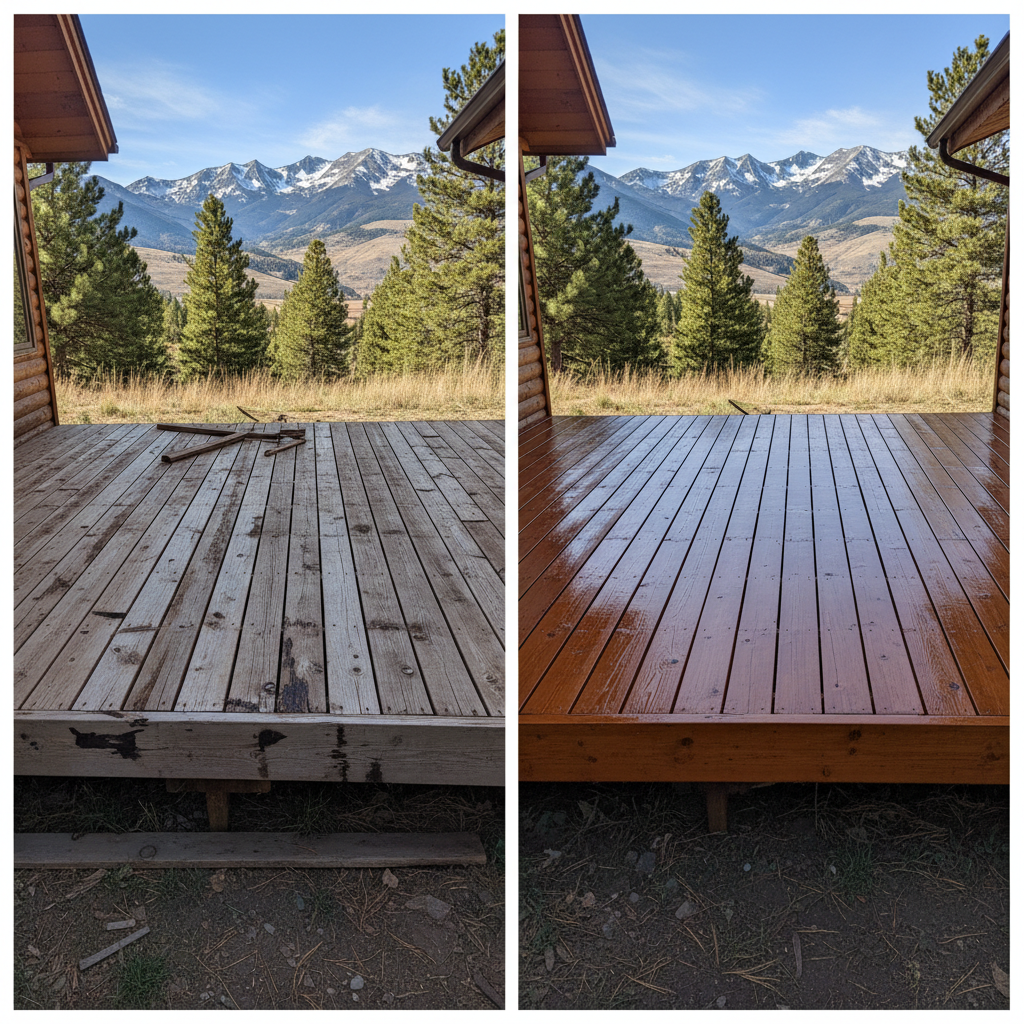 Completed deck staining work at a residential property in Big Sky, MT