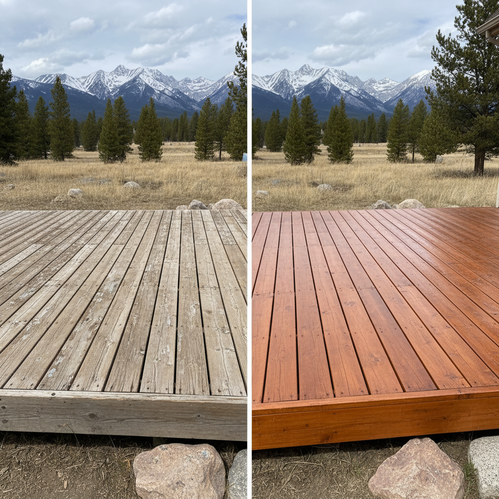 Completed deck staining work at a residential property in Big Sky, MT